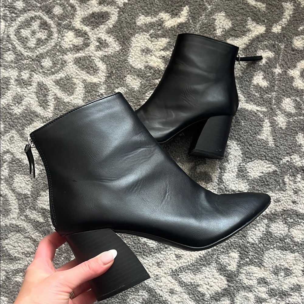 Black  Ankle Booties with Block Heel